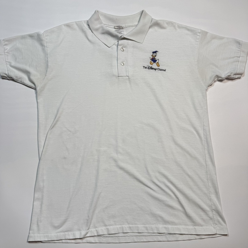 Vintage The Disney Channel Polo Shirt Mens XL White Donald Duck Embroidered